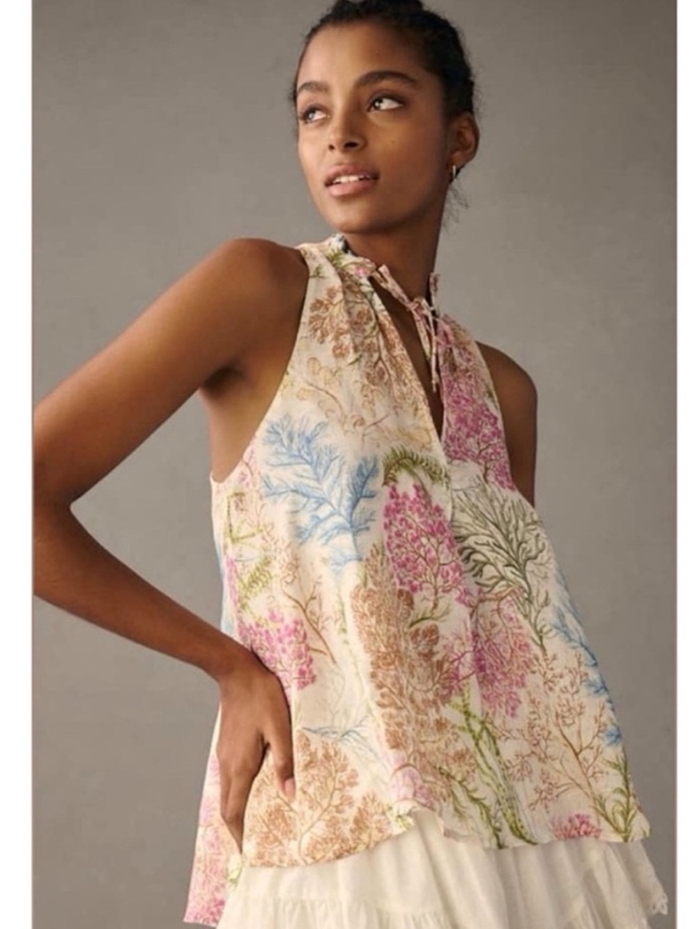 Anthropologie pilcro tavi 100% linen floral print swing tank top women's S